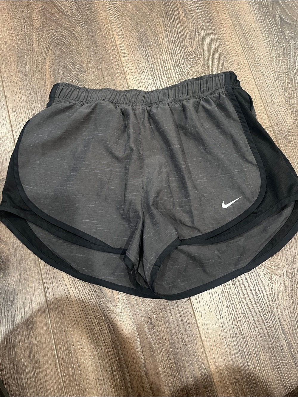 Nike Women's Gray and Black Athletic Running Shorts with White Swoosh 51
